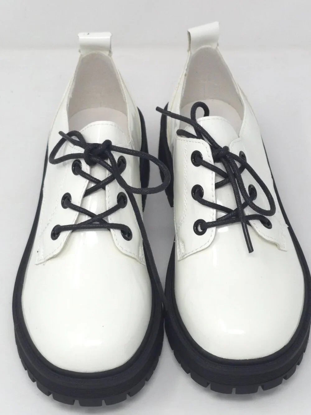 Chunky Platform Oxford Shoes Patent White Pat Trendy Lug Sole Lace Up - Picture 9 of 9
